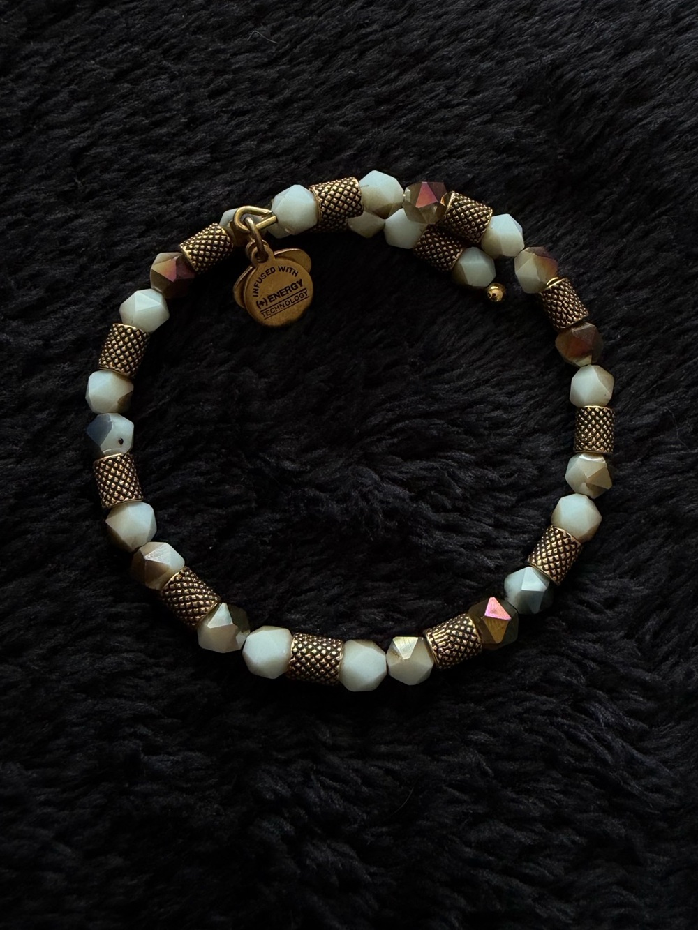 Alex and Ani Gold and Ivory Beaded Wrap Bracelet